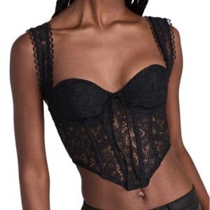 For Love And Lemons Black Lace Corset Bustier Tank Top